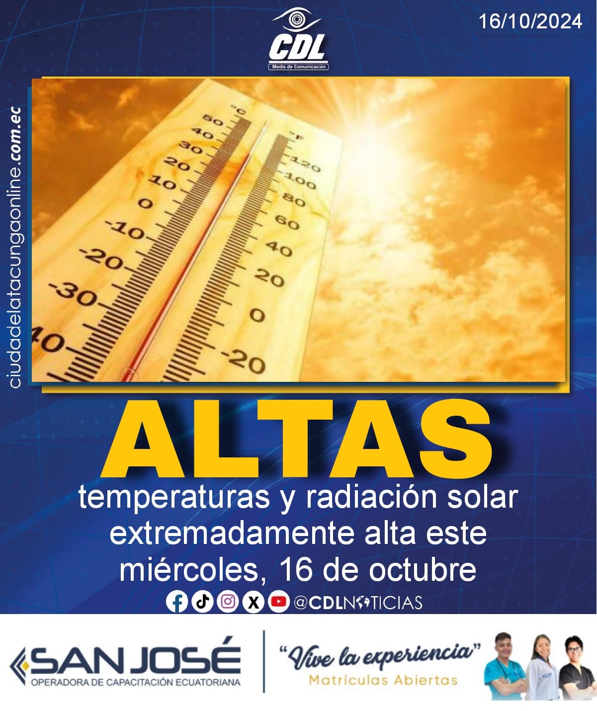 Clima en Ecuador: altas temperaturas y radiación solar extremadamente alta este miércoles, 16 de octubre