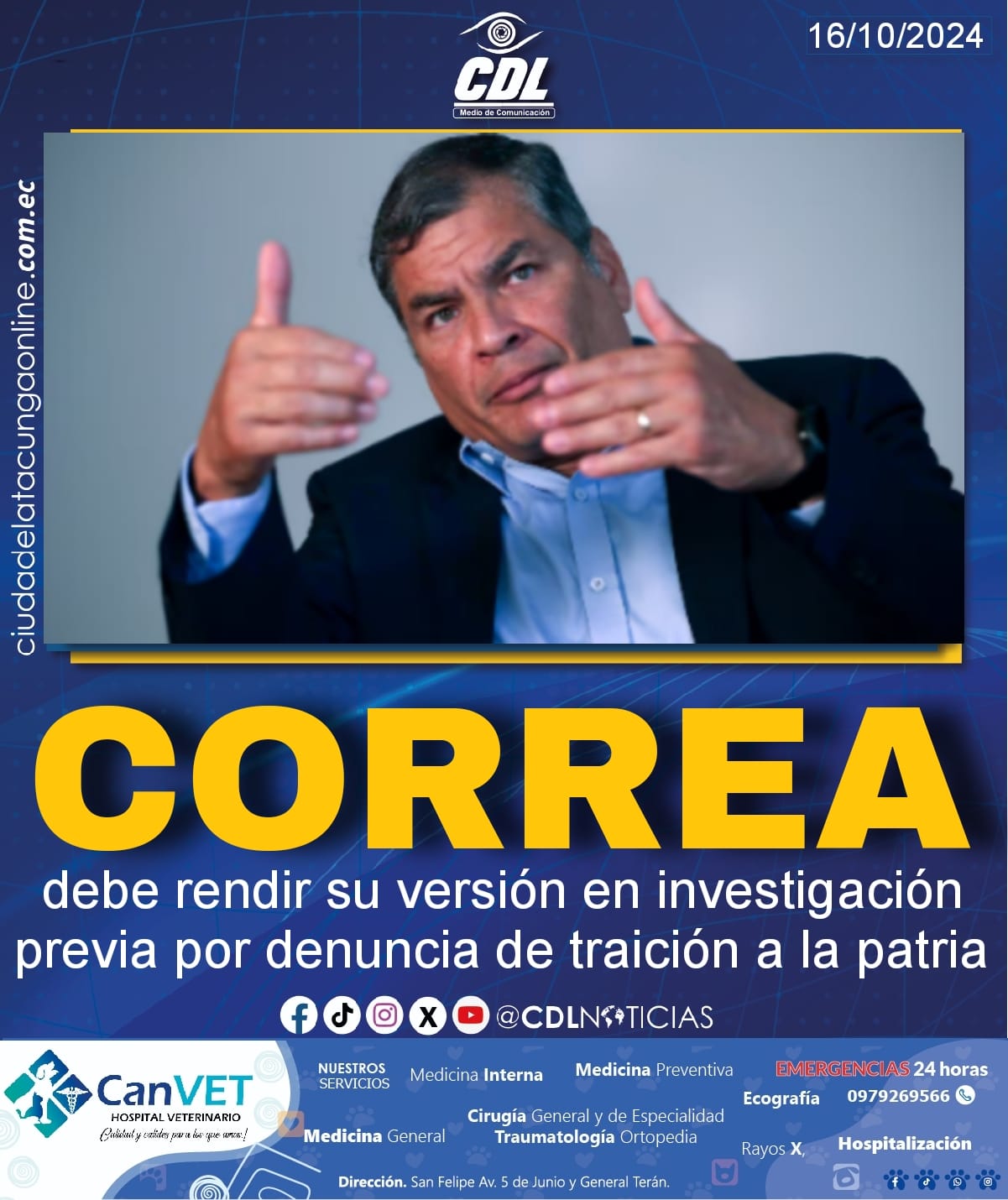 Rafael Correa debe rendir su versión en investigación previa por denuncia de traición a la patria