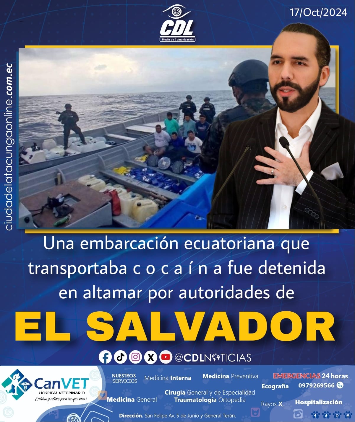 Una embarcación ecuatoriana que transportaba cocaína fue detenida en altamar por autoridades de El Salvador
