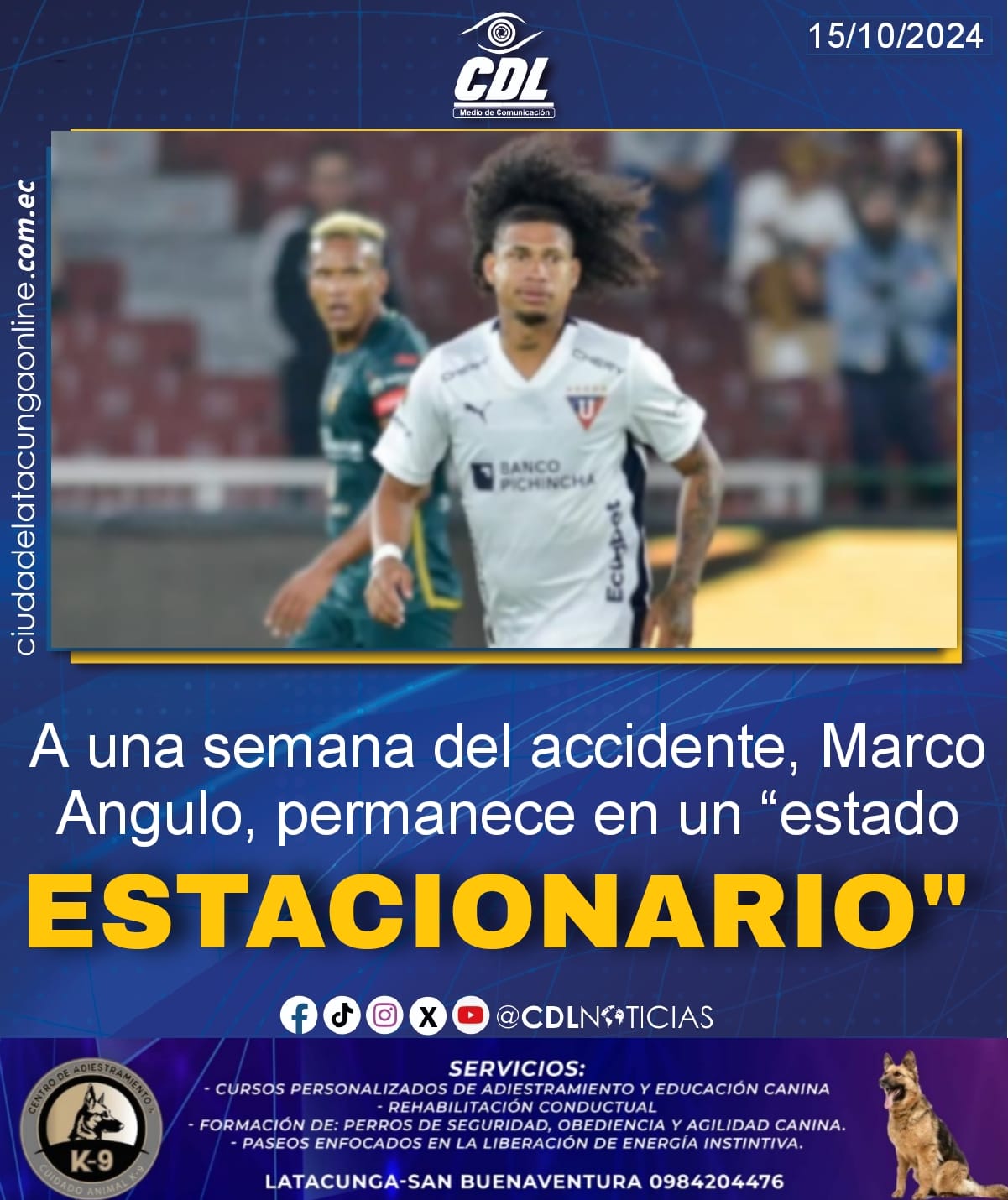 A una semana del accidente, Marco Angulo, permanece en un “estado estacionario”