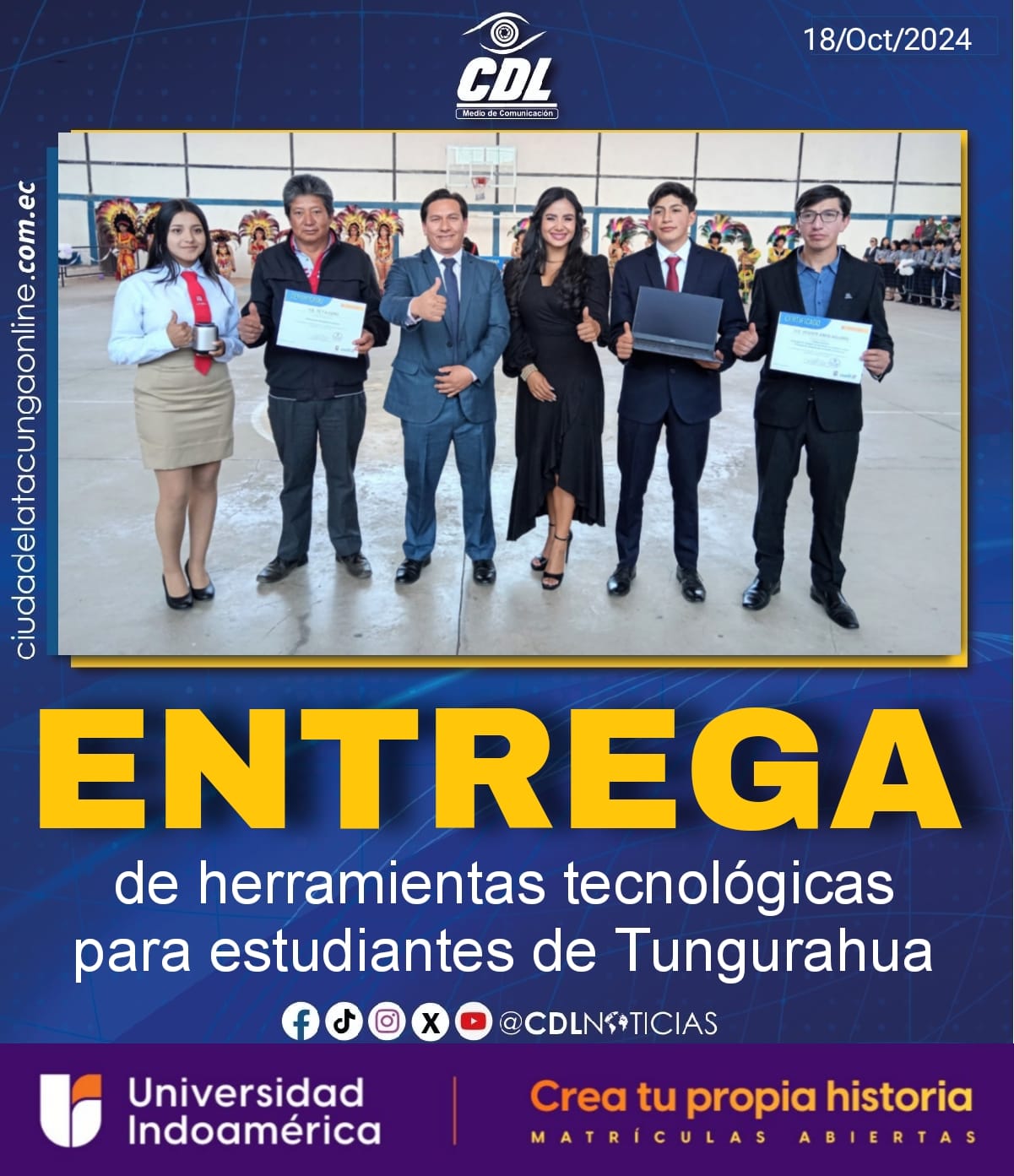 Entrega de herramientas tecnológicas para estudiantes de Tungurahua