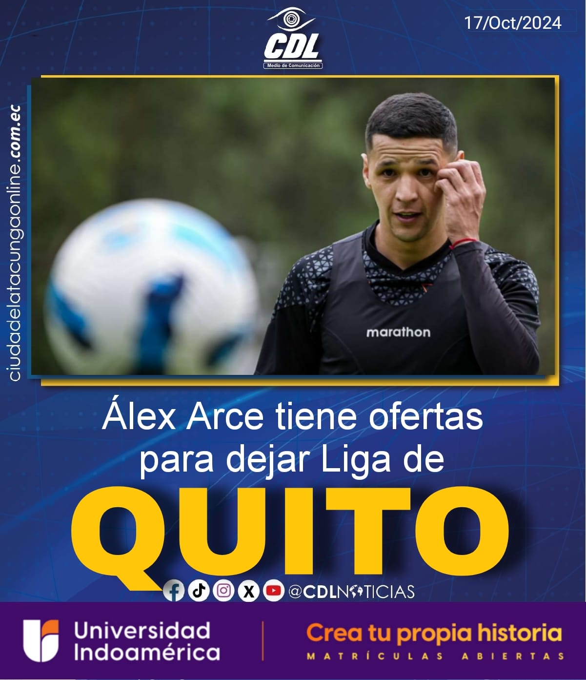 Álex Arce tiene ofertas para dejar Liga de Quito