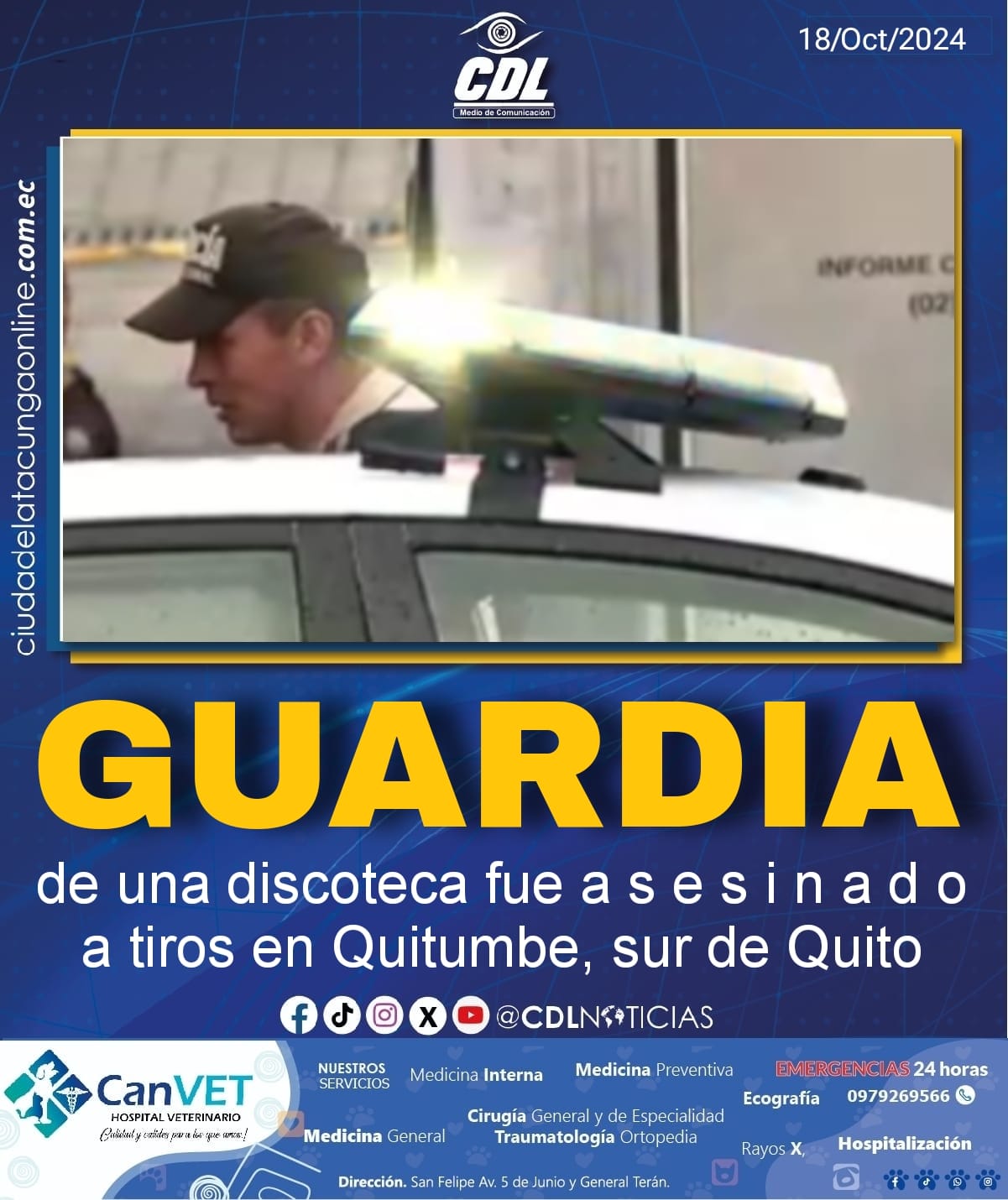 Un guardia de una discoteca fue a s e s i n a d o a tiros en Quitumbe, sur de Quito