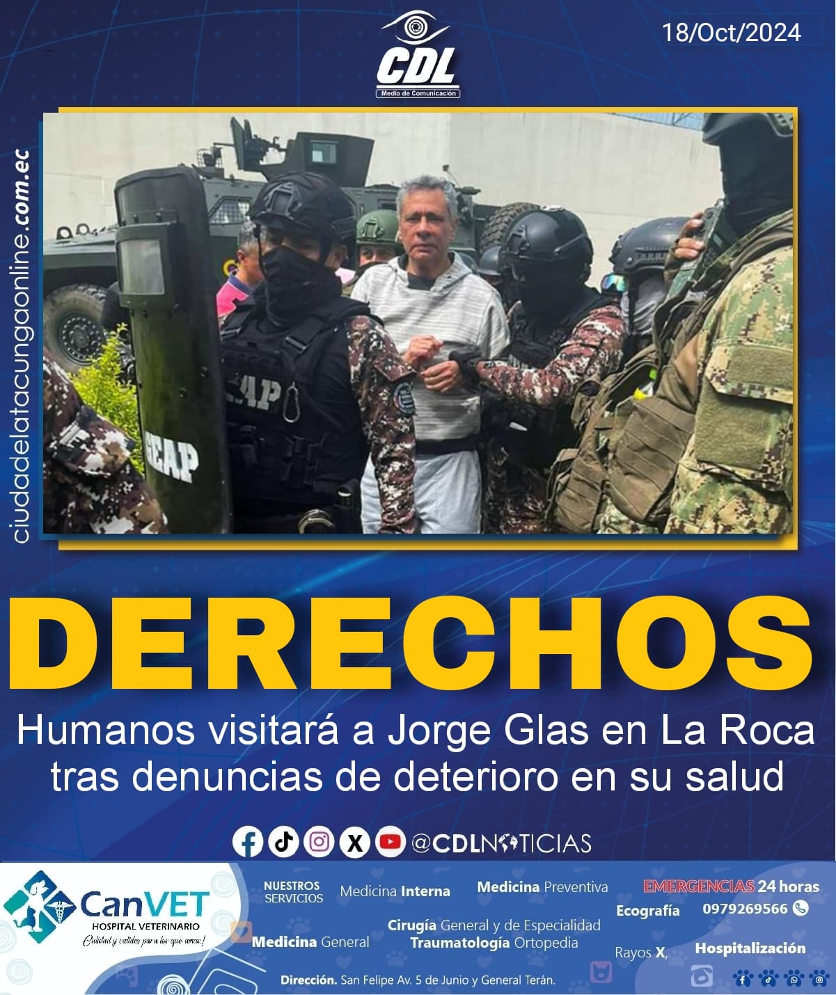 Comisión Interamericana de Derechos Humanos visitará a Jorge Glas en La Roca tras denuncias de deterioro en su salud