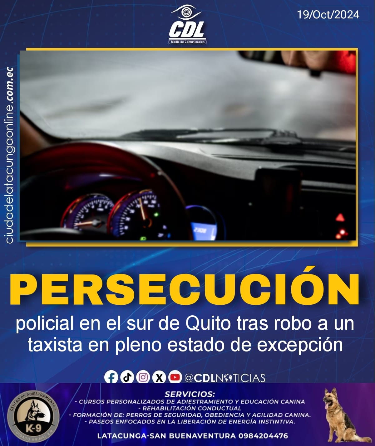 Persecución policial en el sur de Quito tras robo a un taxista en pleno estado de excepción