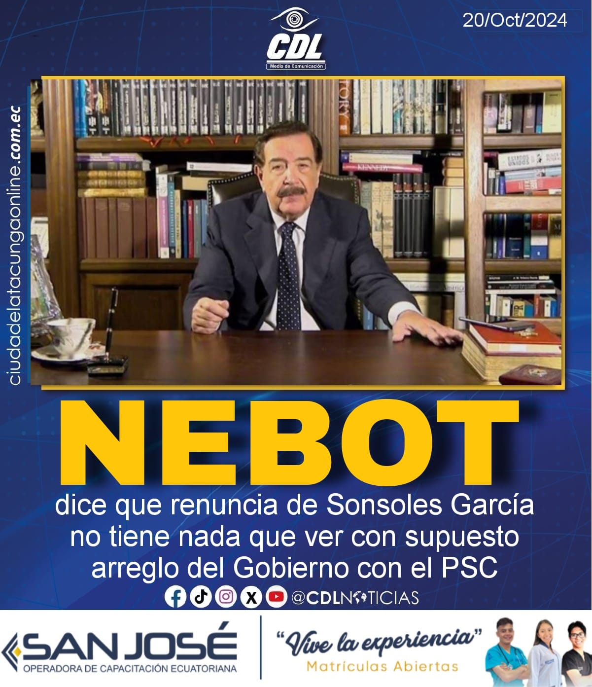 Jaime Nebot dice que renuncia de Sonsoles García no tiene nada que ver con supuesto arreglo del Gobierno con el PSC
