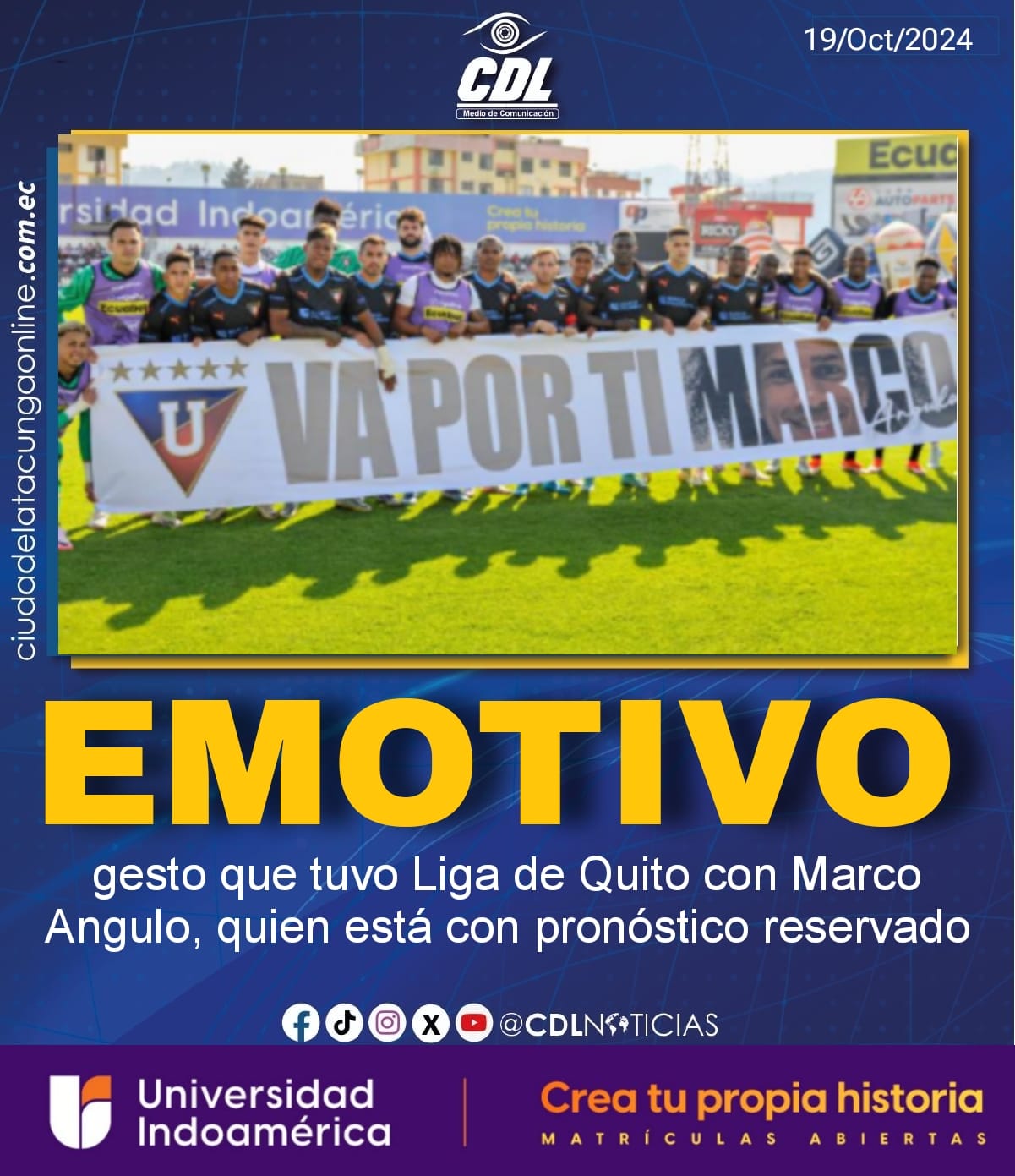 El emotivo gesto que tuvo Liga de Quito con Marco Angulo, quien está con pronóstico reservado