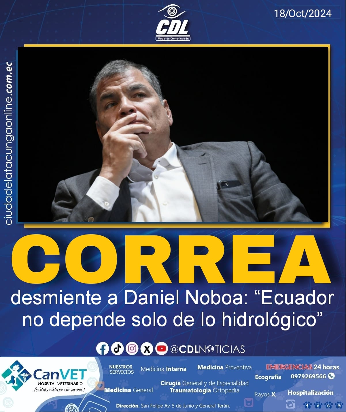 Rafael Correa desmiente a Daniel Noboa: “Ecuador no depende solo de lo hidrológico”