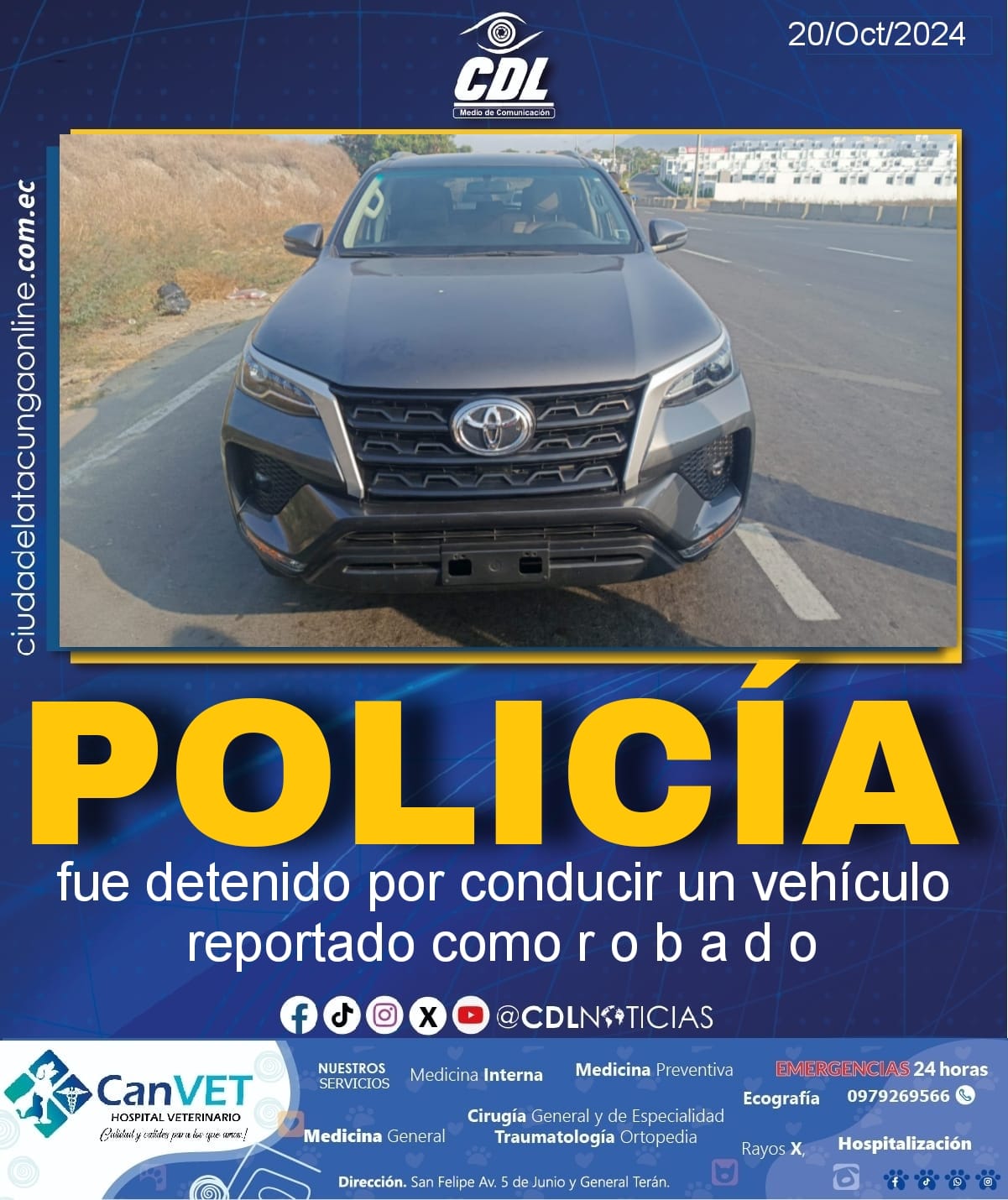 Un policía fue detenido por conducir un vehículo reportado como r o b a d o