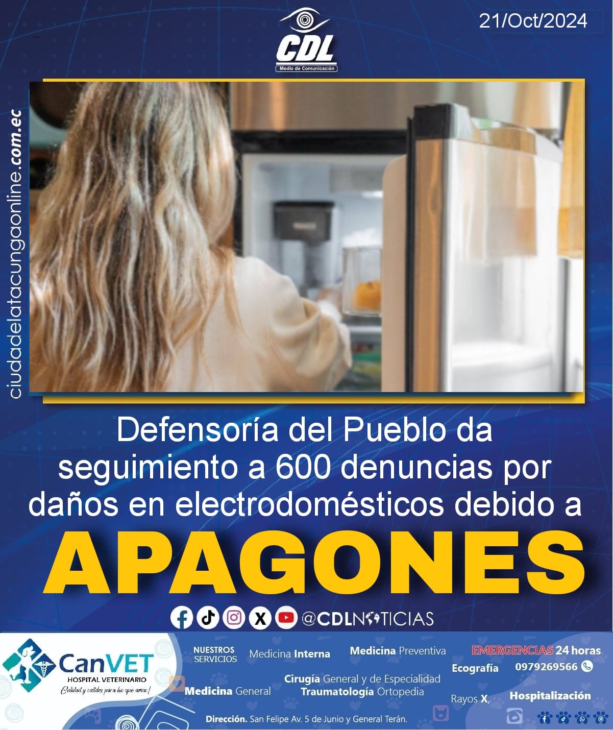 La Defensoría del Pueblo da seguimiento a 600 denuncias por daños en electrodomésticos debido a apagones