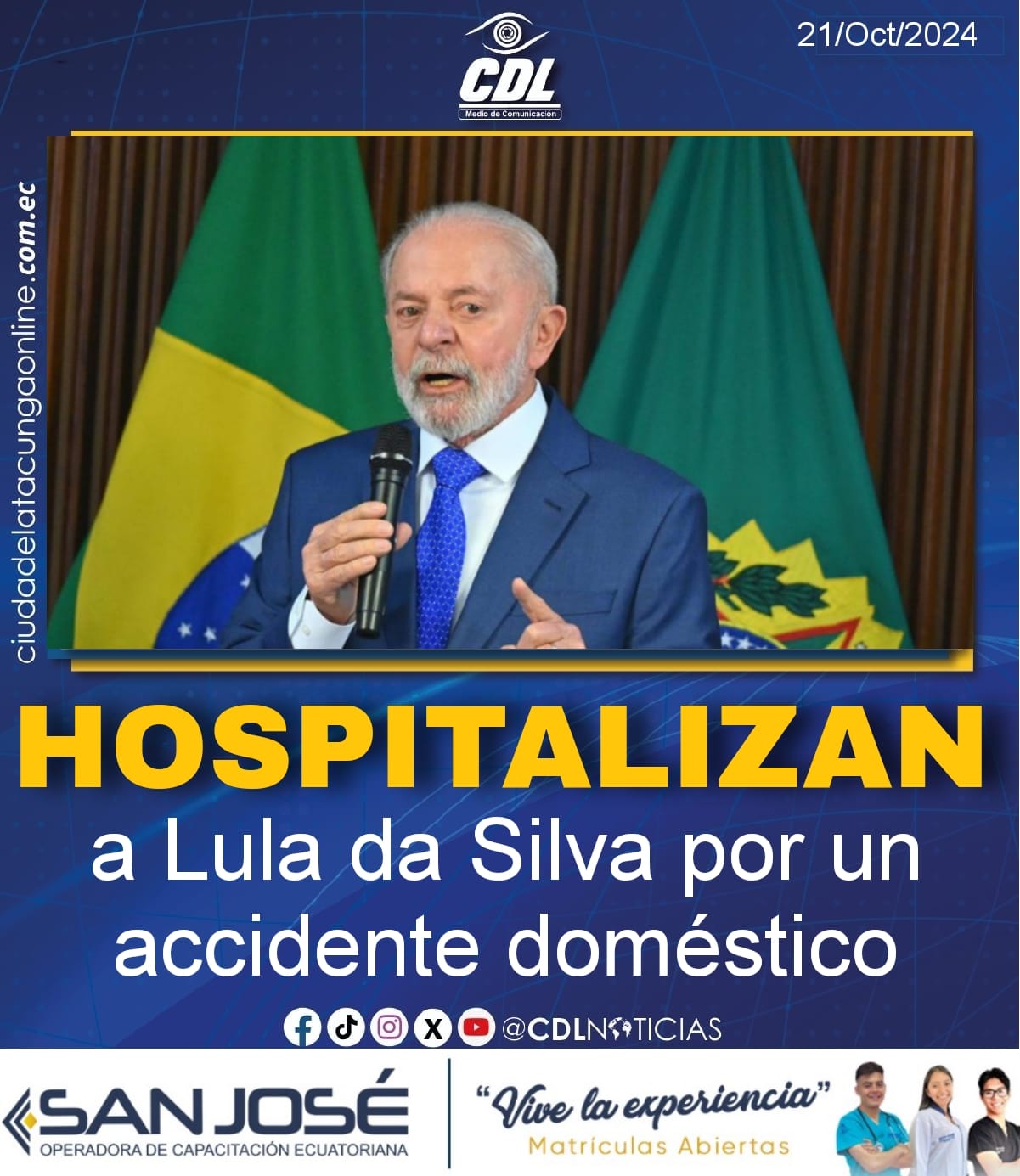 Hospitalizan a Lula da Silva por un accidente doméstico