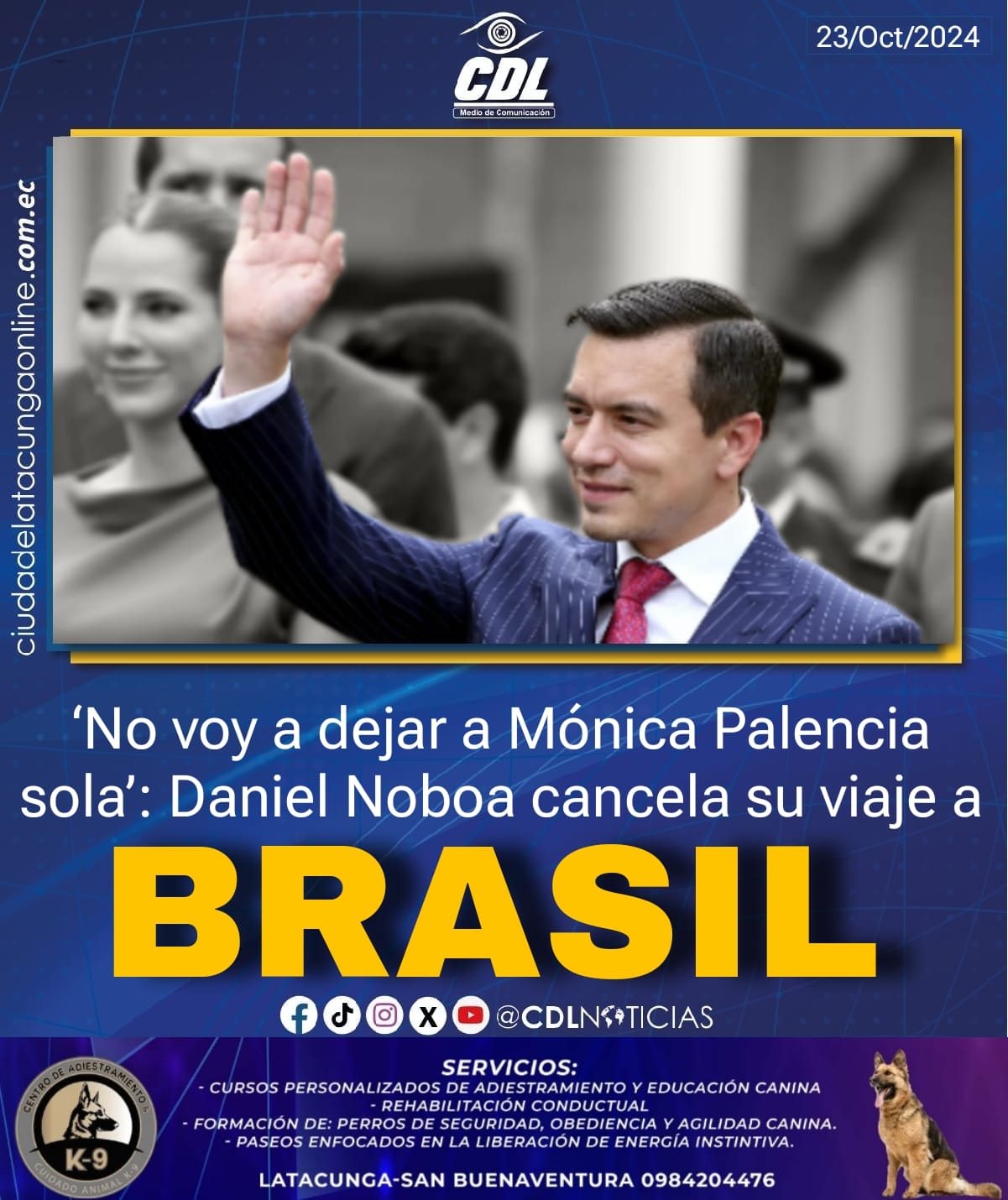 ‘No voy a dejar a Mónica Palencia sola’: Daniel Noboa cancela su viaje a Brasil