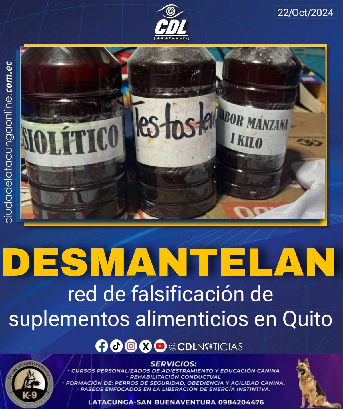 Desmantelan red de falsificación de suplementos alimenticios en Quito