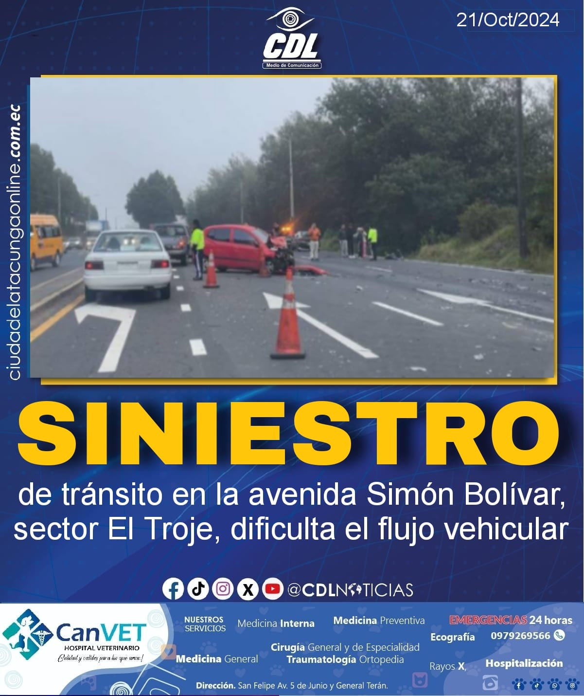Siniestro de tránsito en la avenida Simón Bolívar, sector El Troje, dificulta el flujo vehicular
