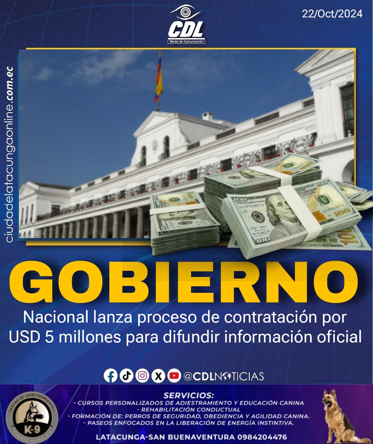 Gobierno Nacional lanza proceso de contratación por USD 5 millones para difundir información oficial