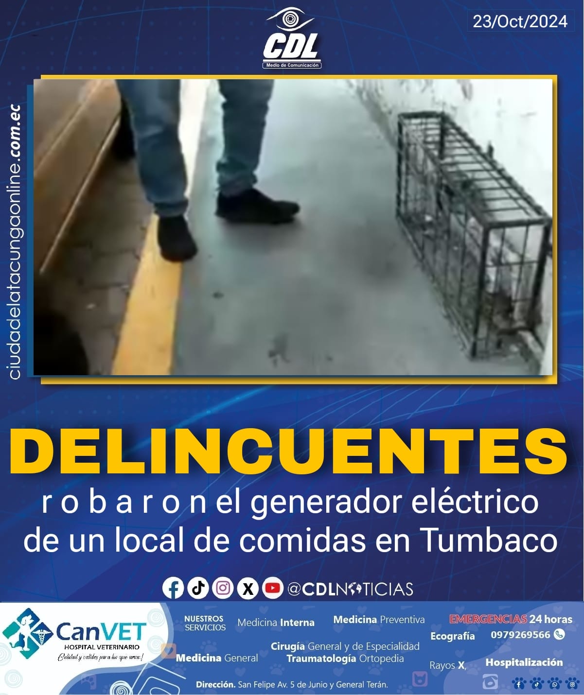Los delincuentes r o b a r o n el generador eléctrico de un local de comidas en Tumbaco