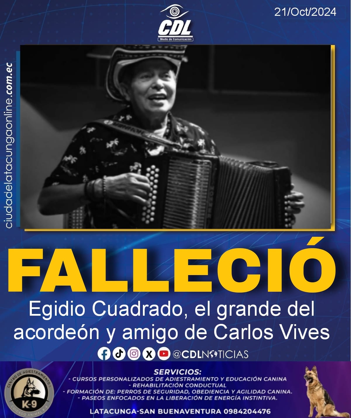 Adiós a Egidio Cuadrado, el grande del acordeón y amigo de Carlos Vives
