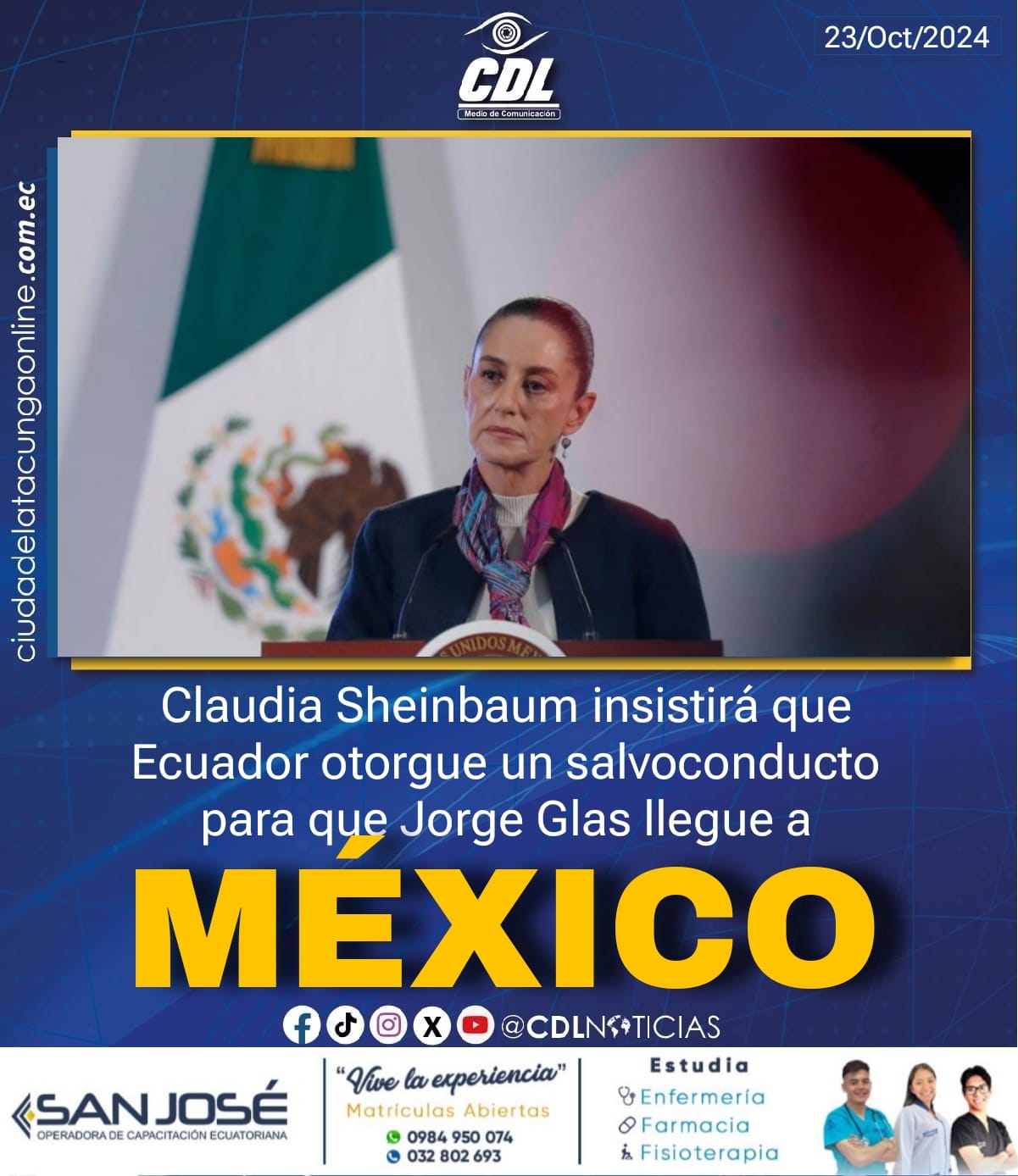 Claudia Sheinbaum insistirá que Ecuador otorgue un salvoconducto para que Jorge Glas llegue a México