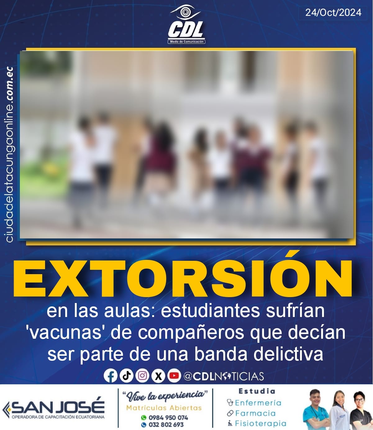 Extorsión en las aulas: estudiantes sufrían ‘vacunas’ de compañeros que decían ser parte de una banda delictiva