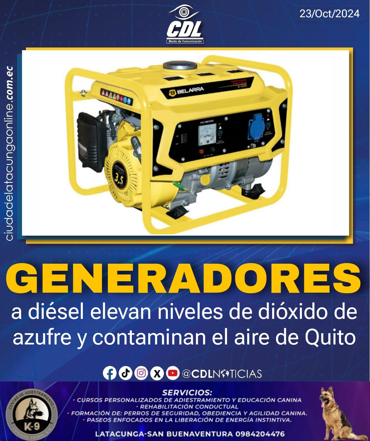 Los generadores a diésel elevan niveles de dióxido de azufre y contaminan el aire de Quito