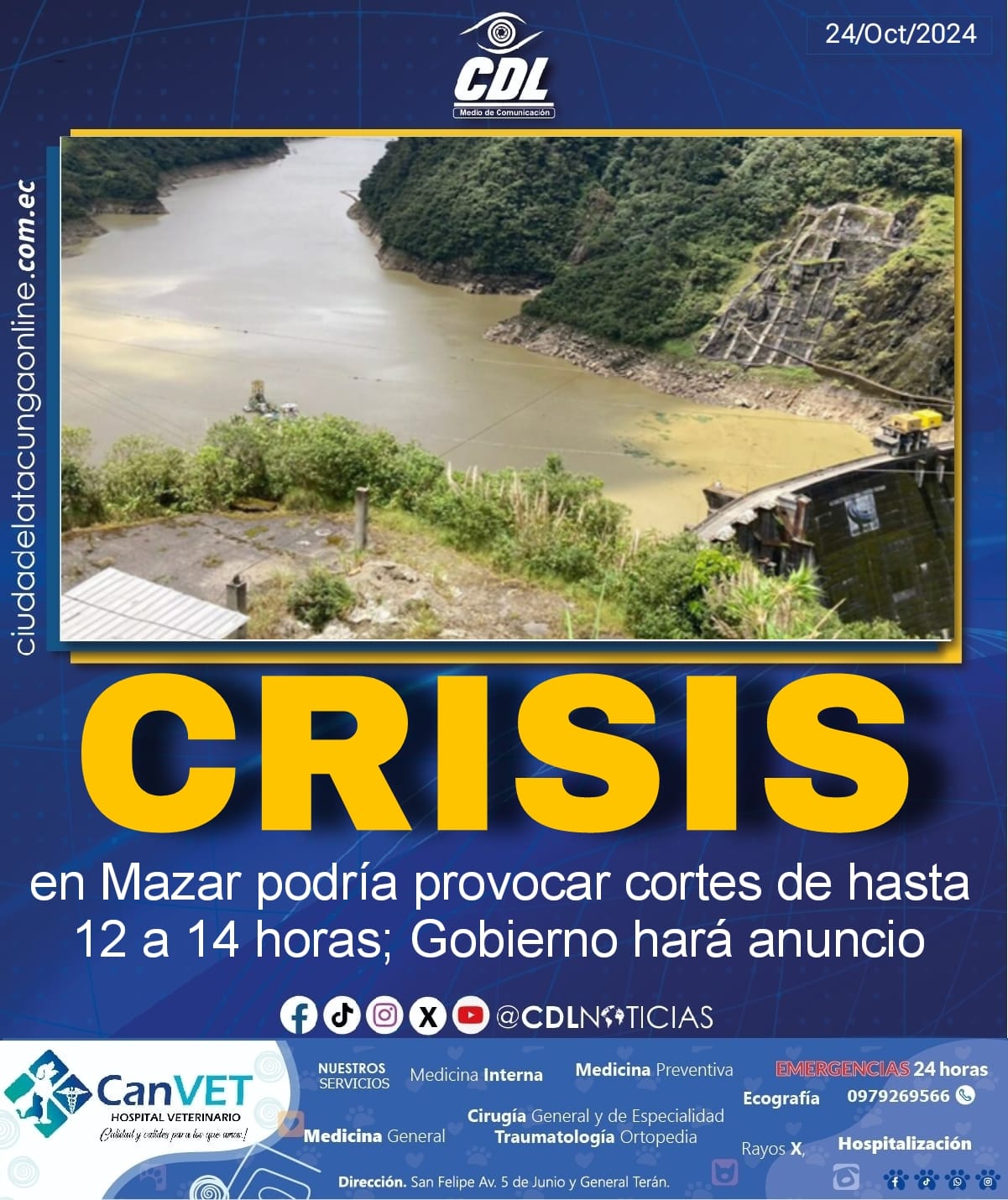 Crisis en Mazar podría provocar cortes de hasta 12 a 14 horas; Gobierno hará anuncio