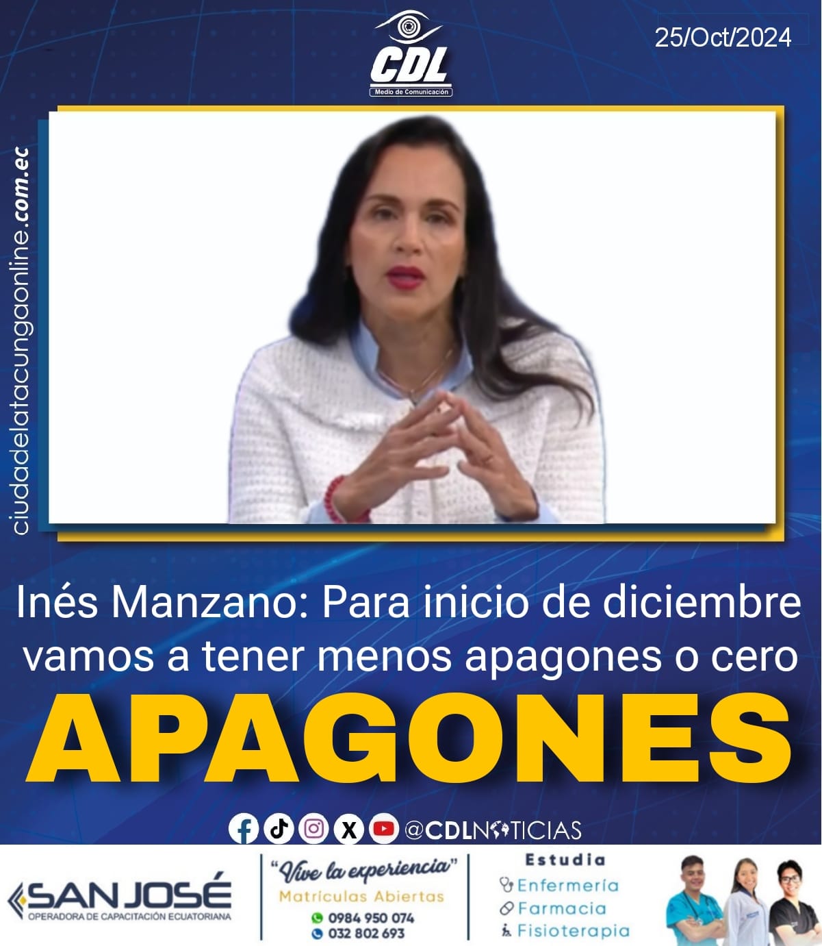 Inés Manzano: Para inicio de diciembre vamos a tener menos apagones o cero apagones