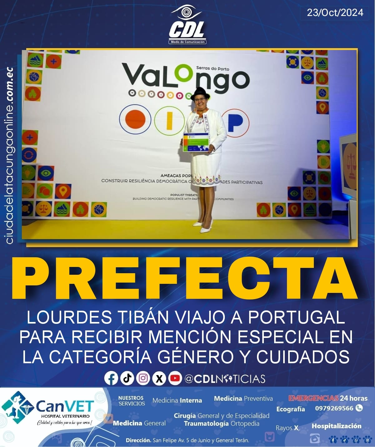 PREFECTA LOURDES TIBÁN VIAJO A PORTUGAL PARA RECIBIR MENCIÓN ESPECIAL EN LA CATEGORÍA GÉNERO Y CUIDADOS