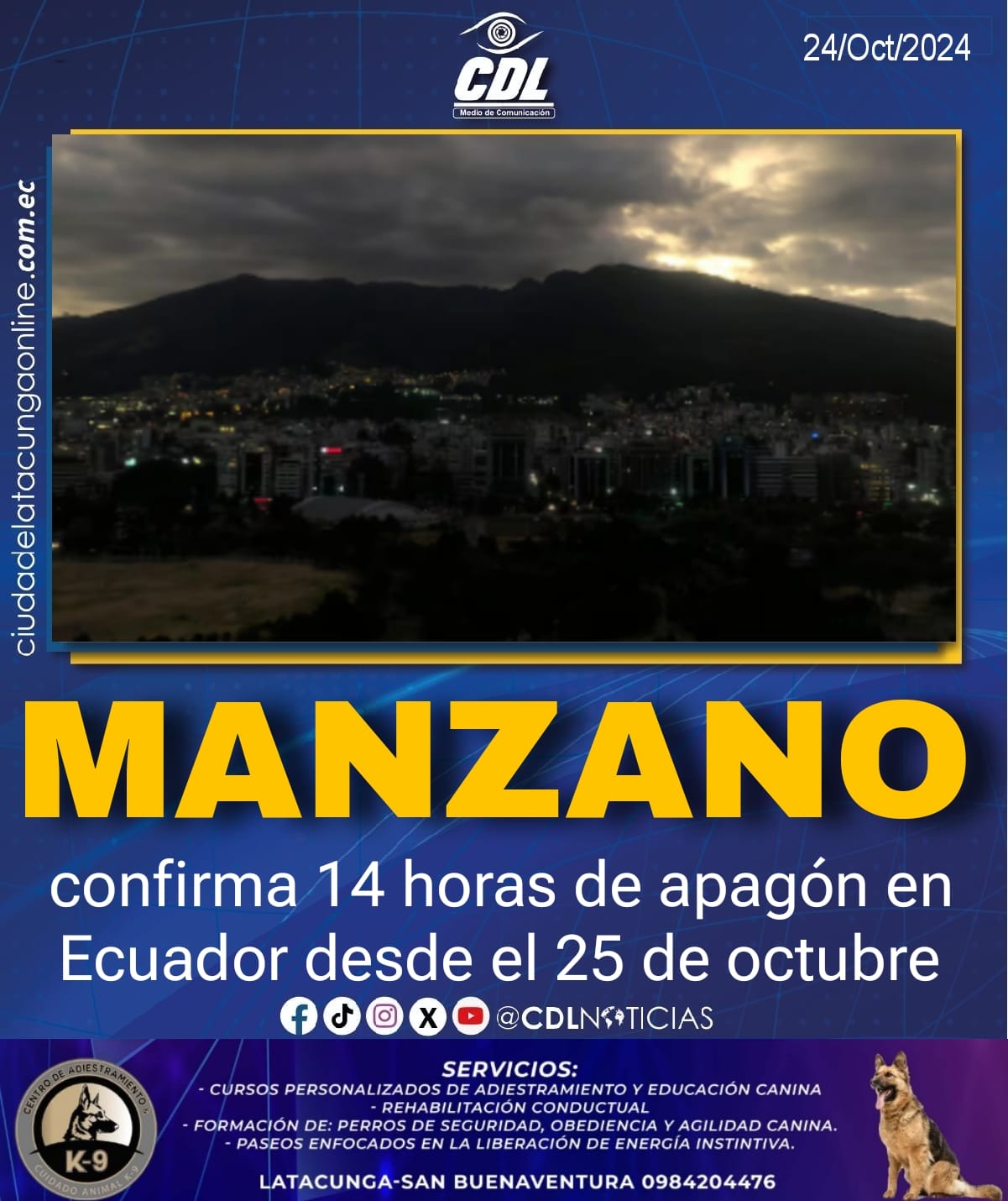 Ministra Inés Manzano confirma 14 horas de apagón en Ecuador desde el 25 de octubre
