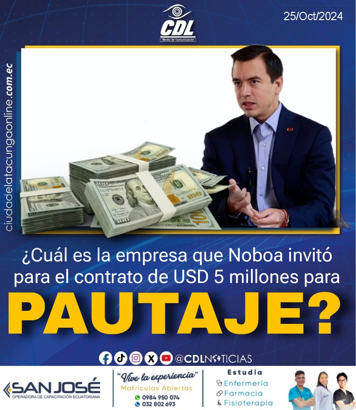 ¿Cuál es la empresa que Noboa invitó para el contrato de USD 5 millones para pautaje?