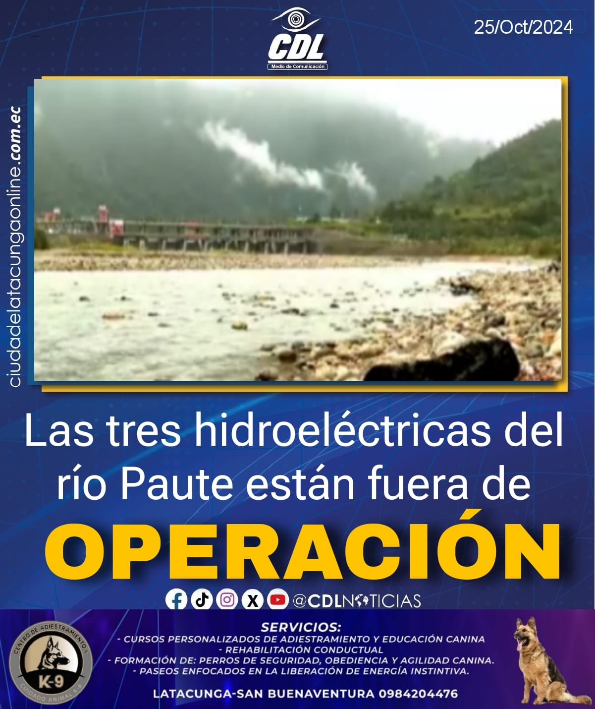 Las tres hidroeléctricas del río Paute están fuera de operación