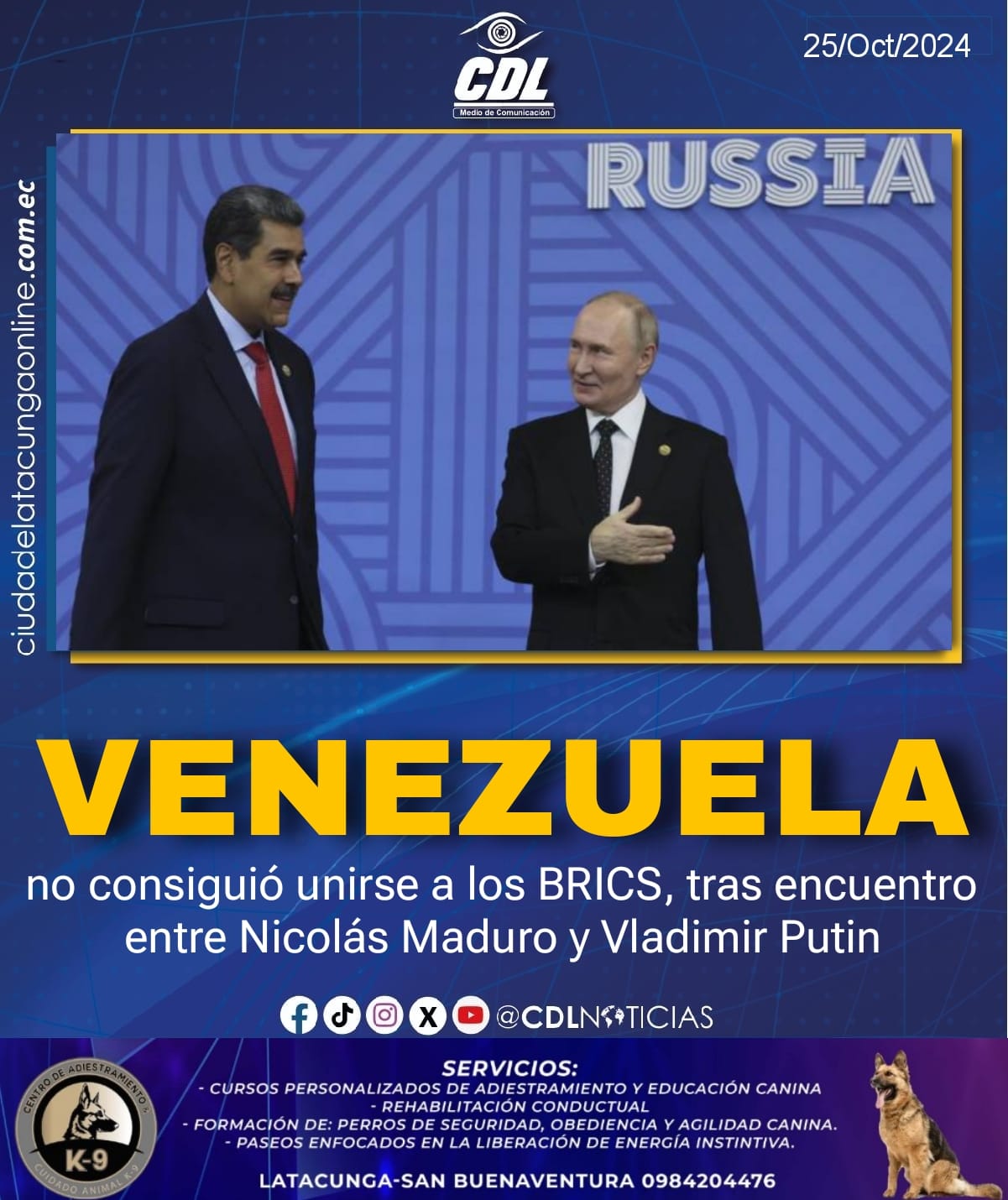 Venezuela no consiguió unirse a los BRICS, tras encuentro entre Nicolás Maduro y Vladimir Putin