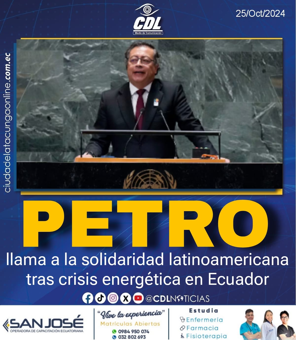 Presidente de Colombia, Gustavo Petro llama a la solidaridad latinoamericana tras crisis energética en Ecuador