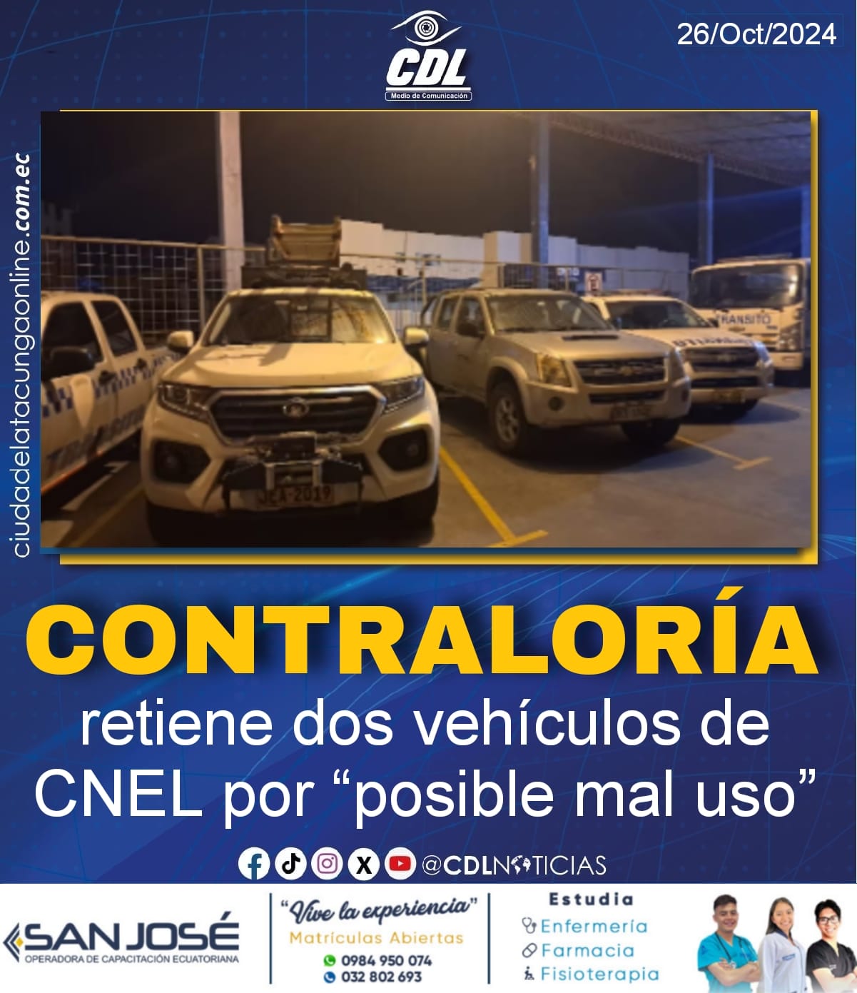 Contraloría retiene dos vehículos de CNEL por “posible mal uso”