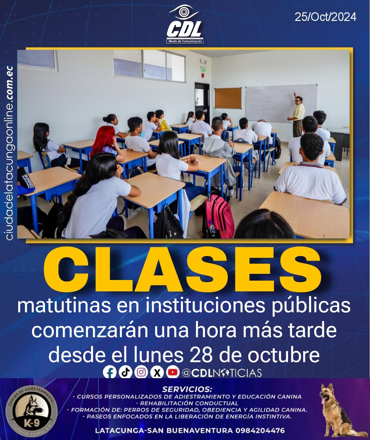 Clases matutinas en instituciones públicas comenzarán una hora más tarde desde el lunes 28 de octubre