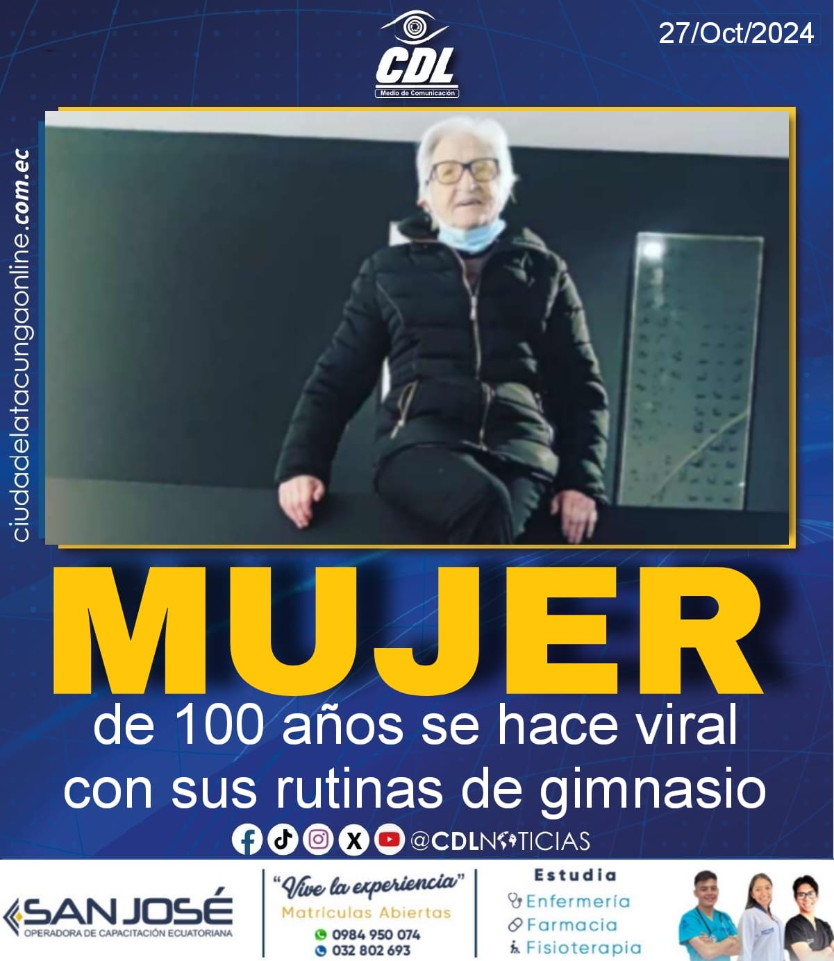 Mujer de 100 años se hace viral con sus rutinas de gimnasio