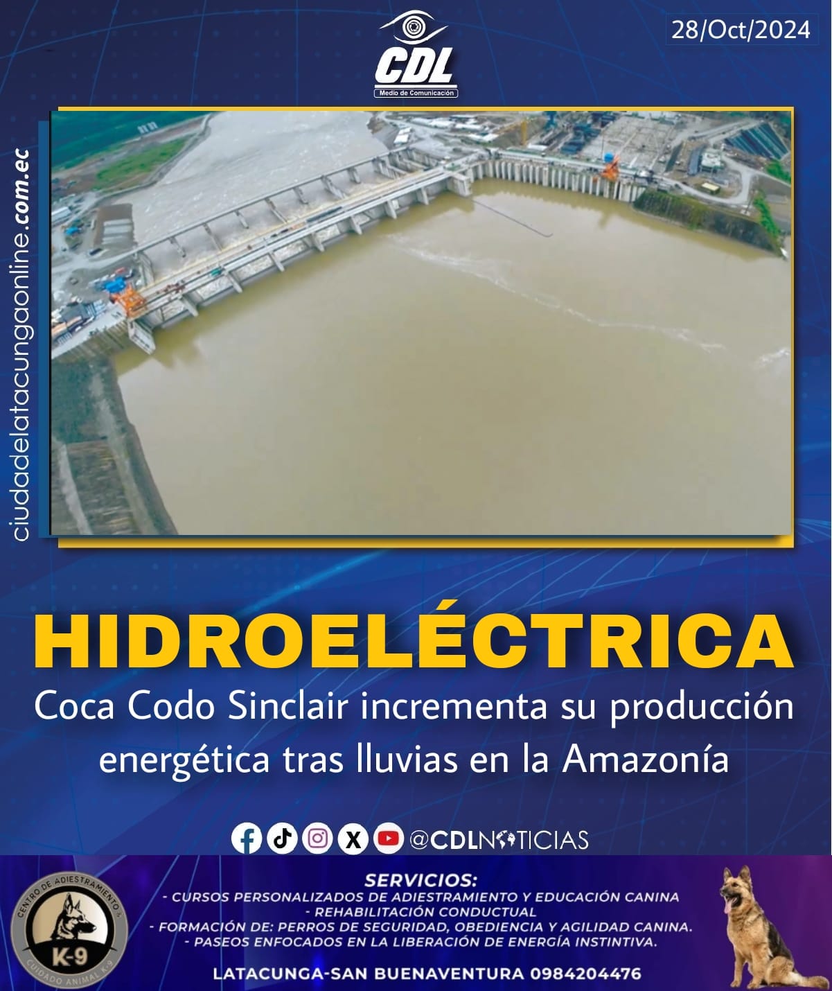 La hidroeléctrica Coca Codo Sinclair incrementa su producción energética tras lluvias en la Amazonía