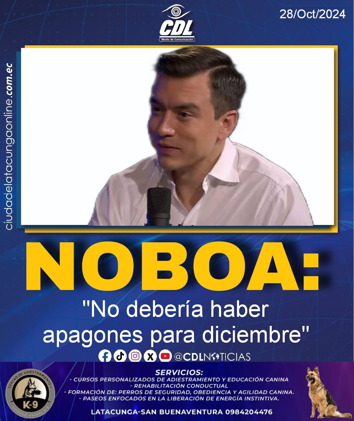 Daniel Noboa: «No debería haber apagones para diciembre»