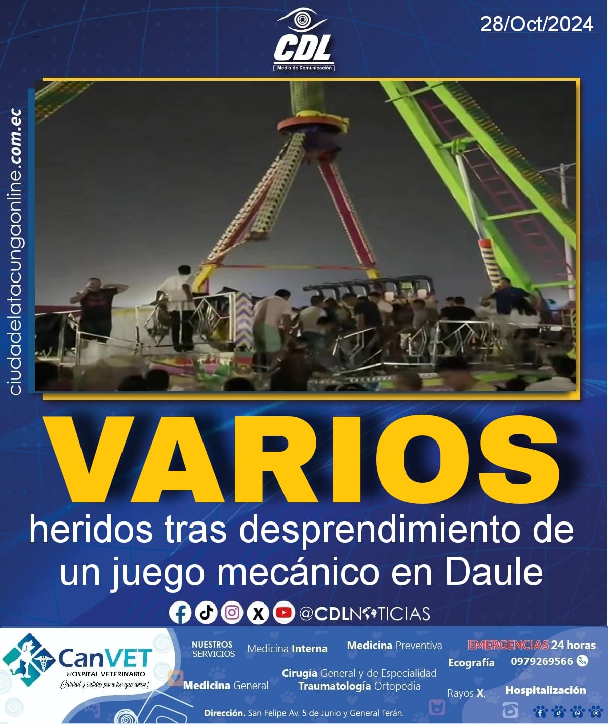 Varios heridos tras desprendimiento de un juego mecánico en Daule
