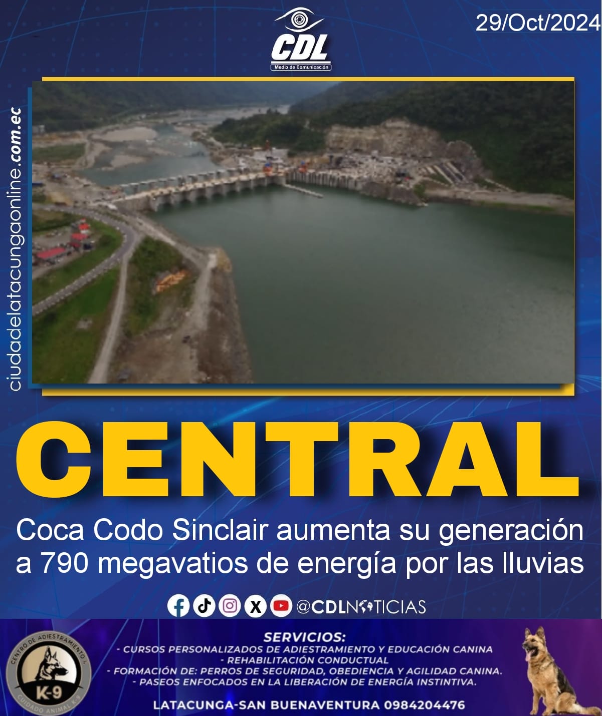 Central Coca Codo Sinclair aumenta su generación a 790 megavatios de energía por las lluvias