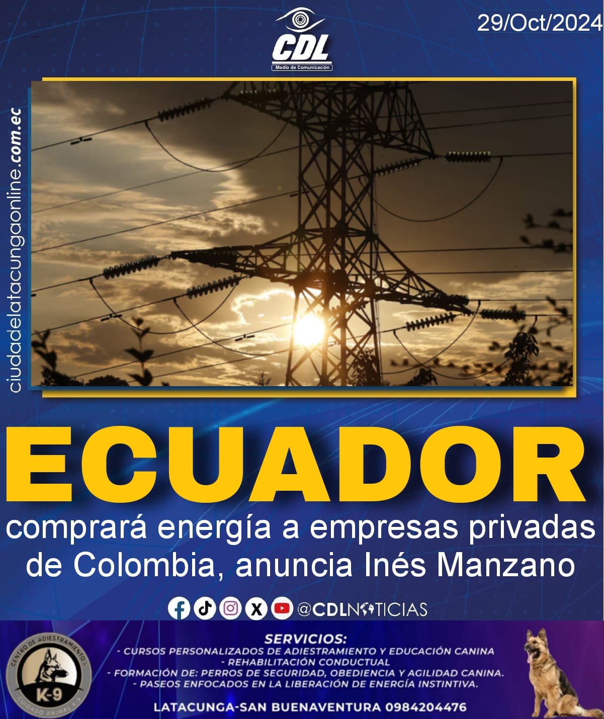 Ecuador comprará energía a empresas privadas de Colombia, anuncia Inés Manzano