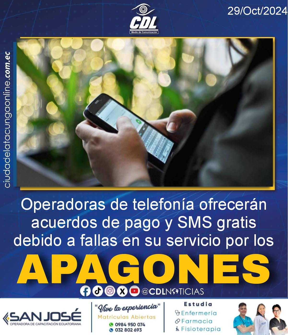 Operadoras de telefonía ofrecerán acuerdos de pago y SMS gratis debido a fallas en su servicio por los apagones