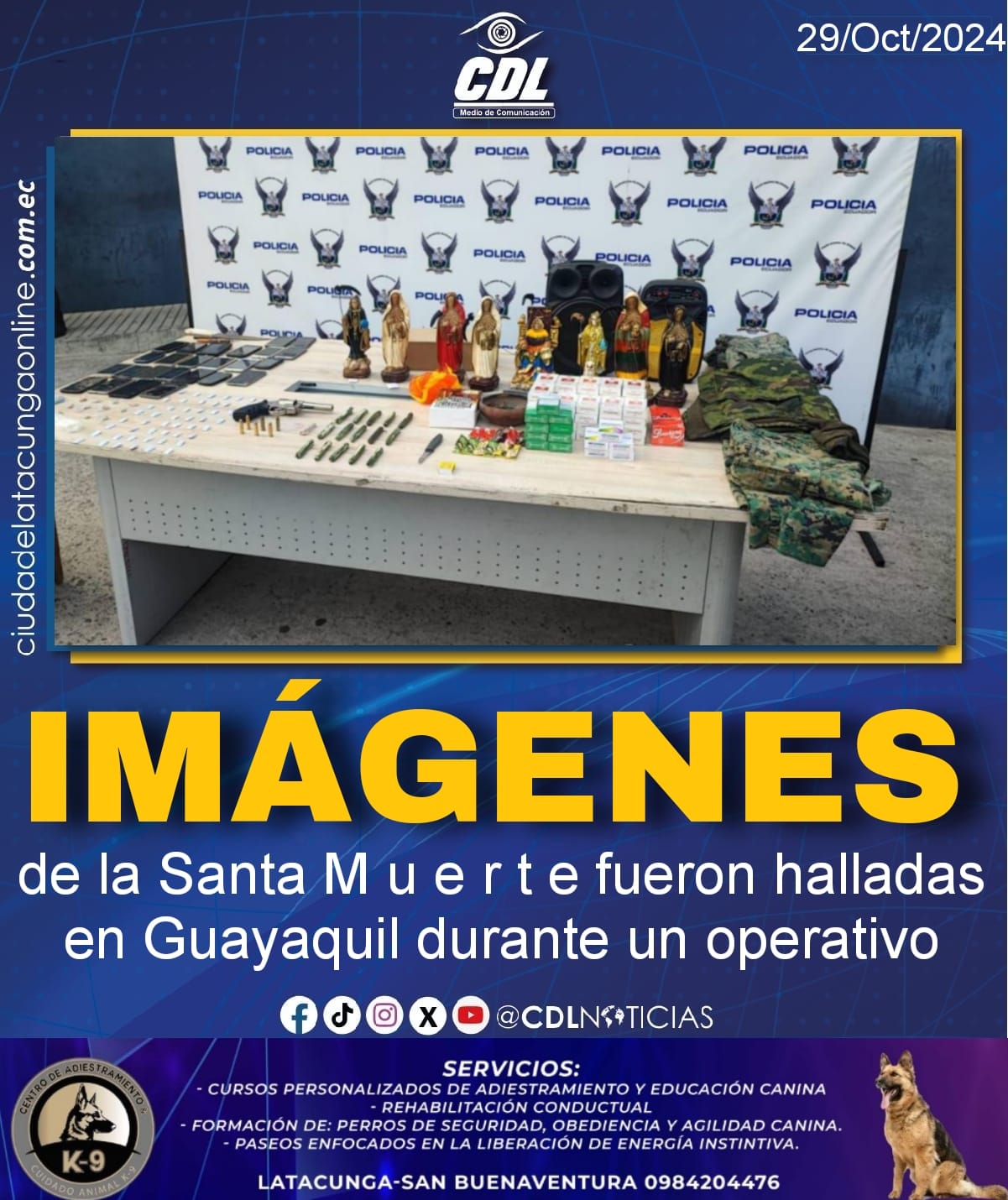 Imágenes de la Santa M u e r t e fueron halladas en Guayaquil durante un operativo