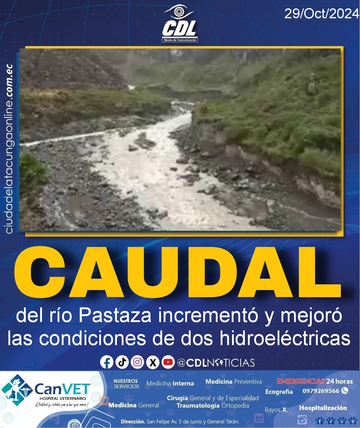 El caudal del río Pastaza incrementó y mejoró las condiciones de dos hidroeléctricas