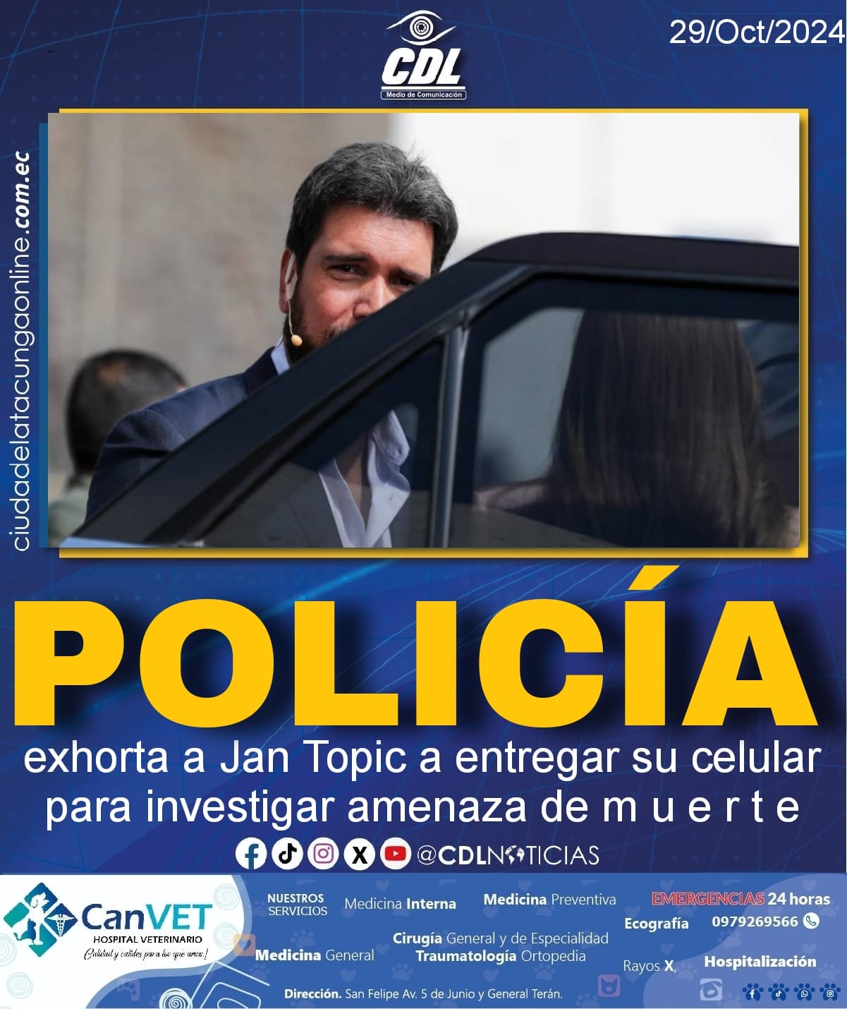 La Policía exhorta a Jan Topic a entregar su celular para investigar amenaza de m u e r t e