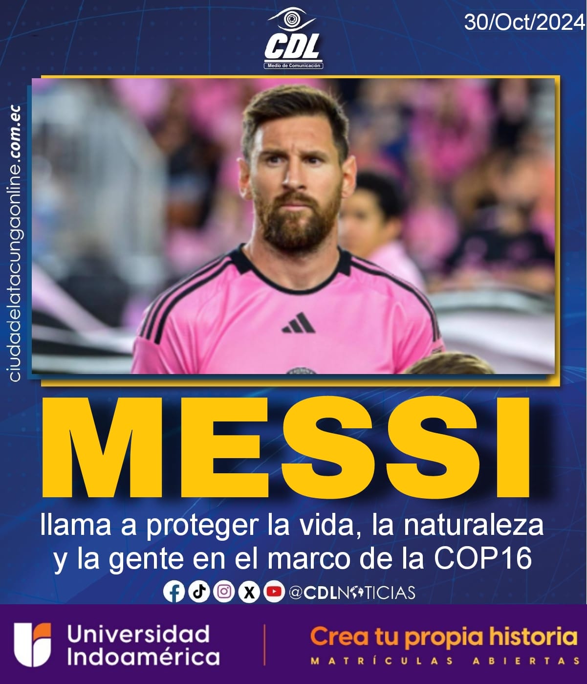 Lionel Messi llama a proteger la vida, la naturaleza y la gente en el marco de la COP16