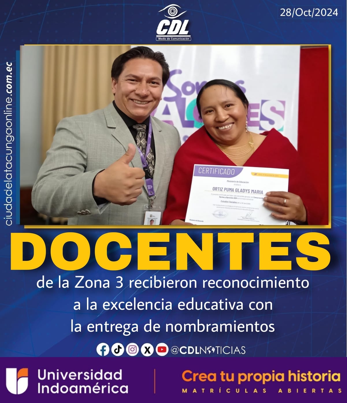 Docentes de la Zona 3 recibieron reconocimiento a la excelencia educativa con la entrega de nombramientos