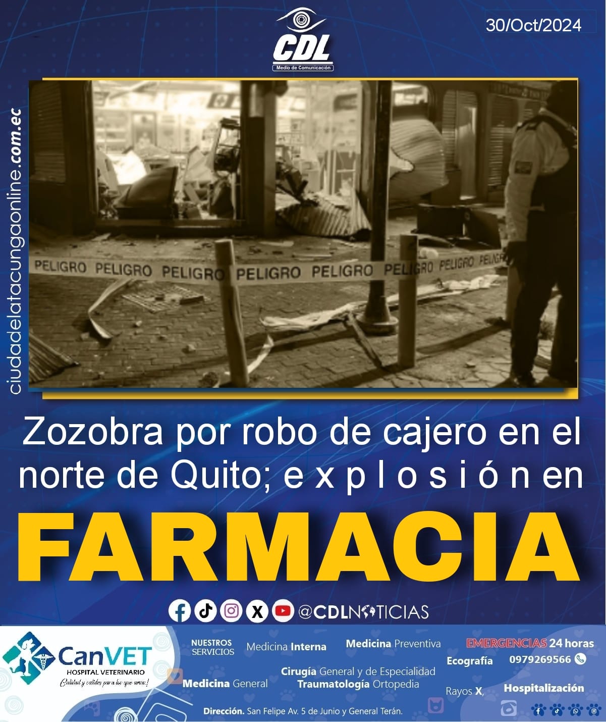 Zozobra por robo de cajero en el norte de Quito; explosión en farmacia