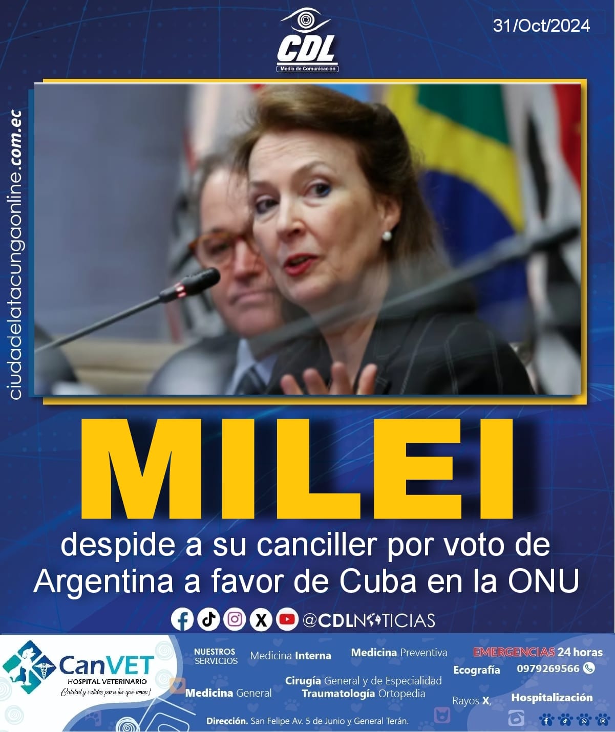 Javier Milei despide a su canciller por voto de Argentina a favor de Cuba en la ONU
