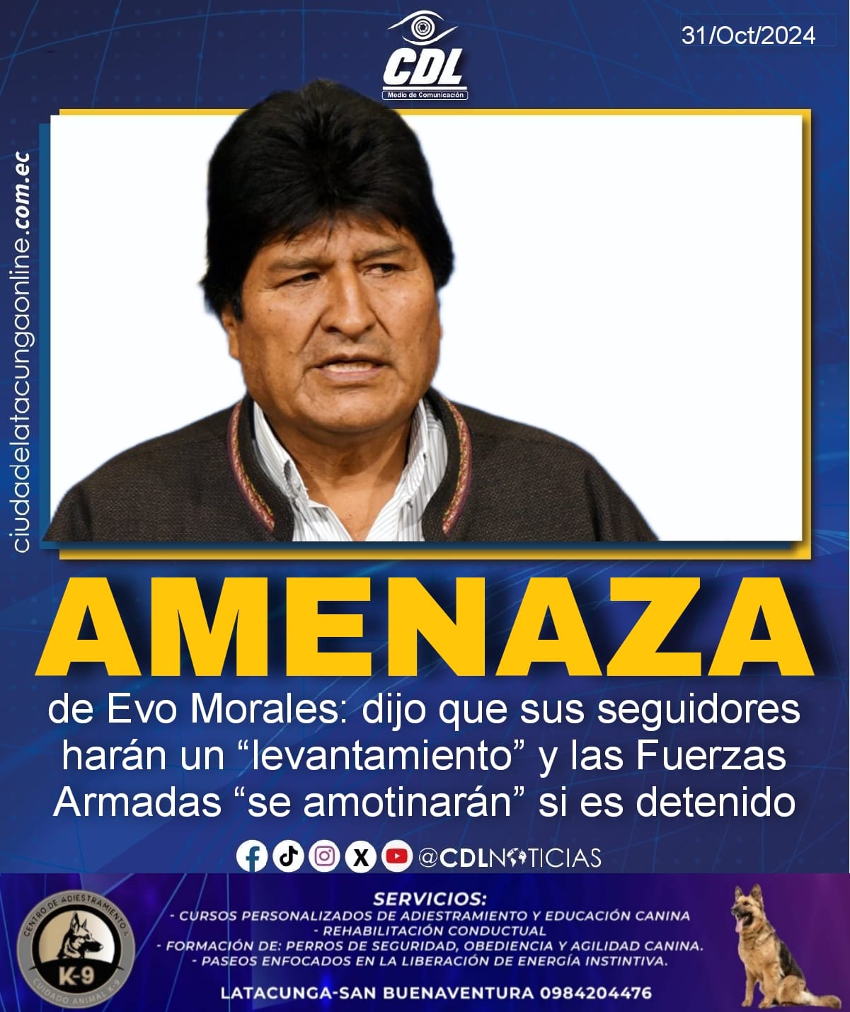 Amenaza de Evo Morales: dijo que sus seguidores harán un “levantamiento” y las Fuerzas Armadas “se amotinarán” si es detenido