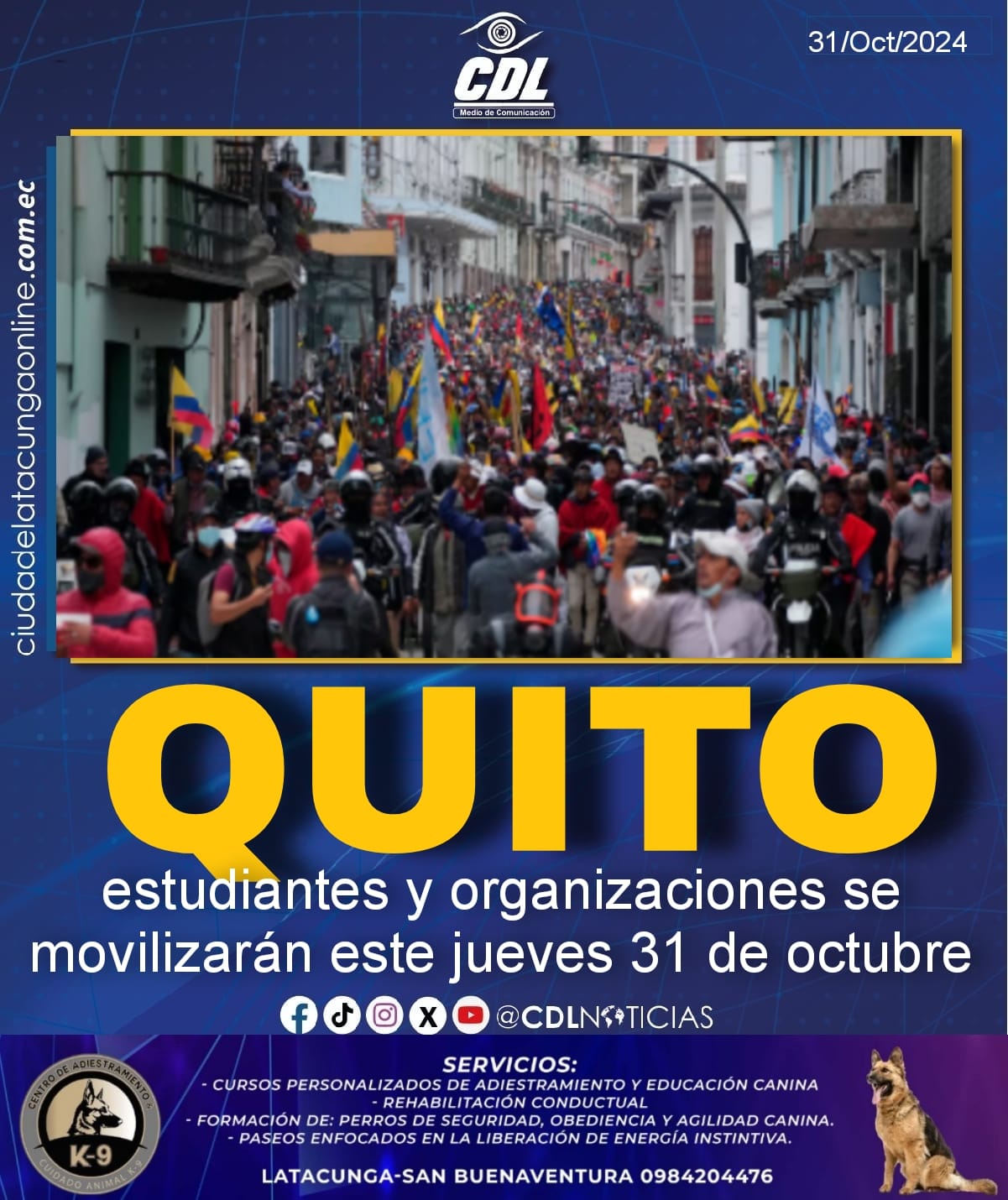 Quito: estudiantes y organizaciones se movilizarán este jueves 31 de octubre
